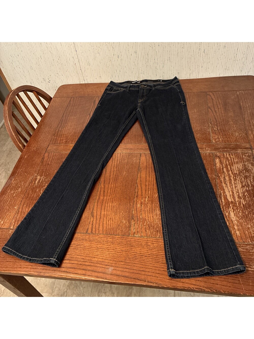 Jordache Bootcut Denim Jeans Women’s 4 Low Rise Dark Wash Stretch Flap Pockets